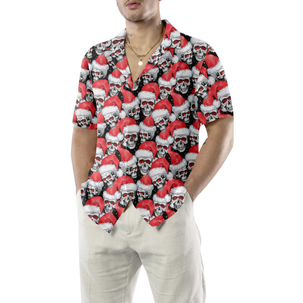 Fashionable Christmas Skulls Hawaiian Shirt, Cool Christmas Hawaiian Shirt