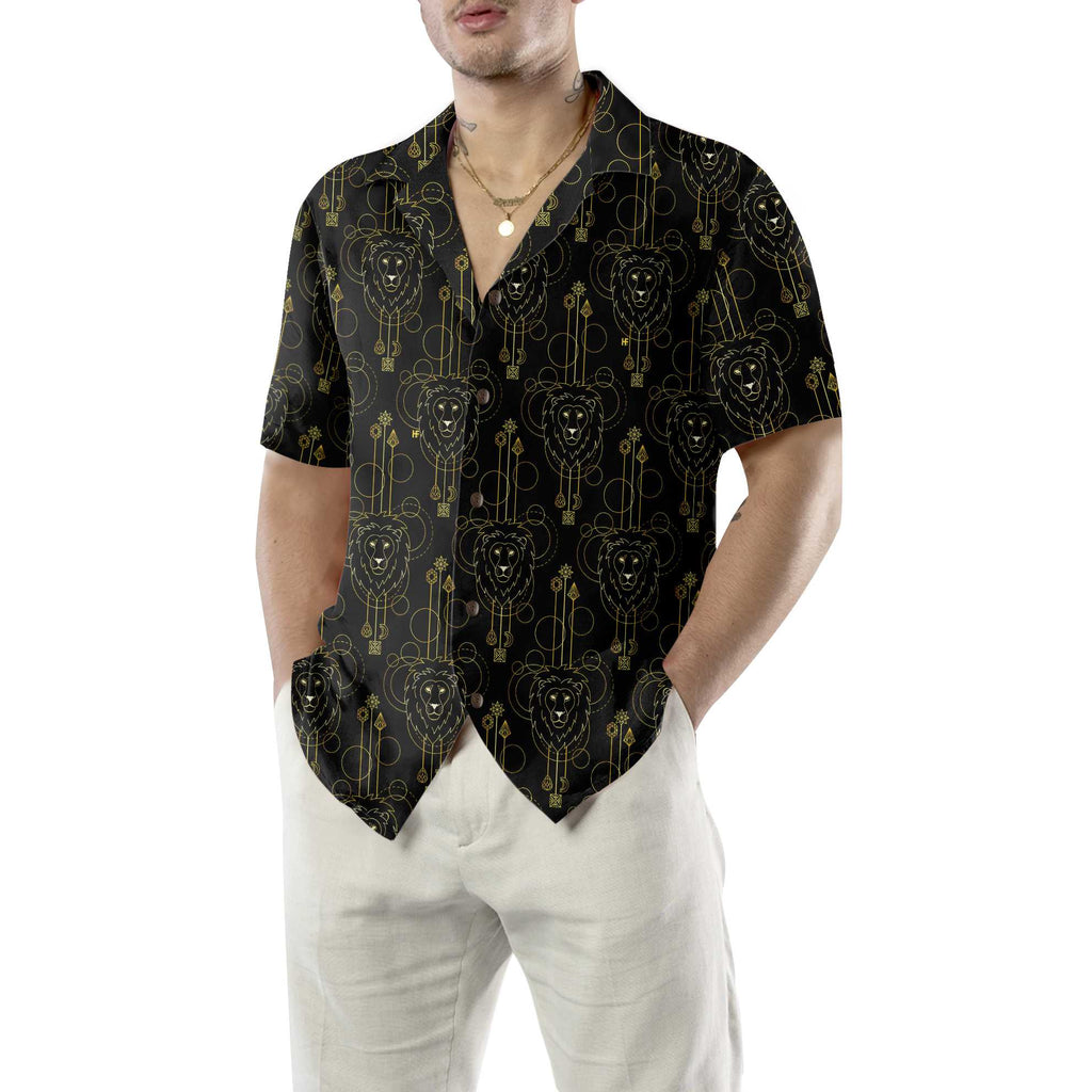 Geometric Lion Seamless Pattern Lion Hawaiian Shirt, Button Up Lion Shirt For Men & Women, Cool Lion Gift