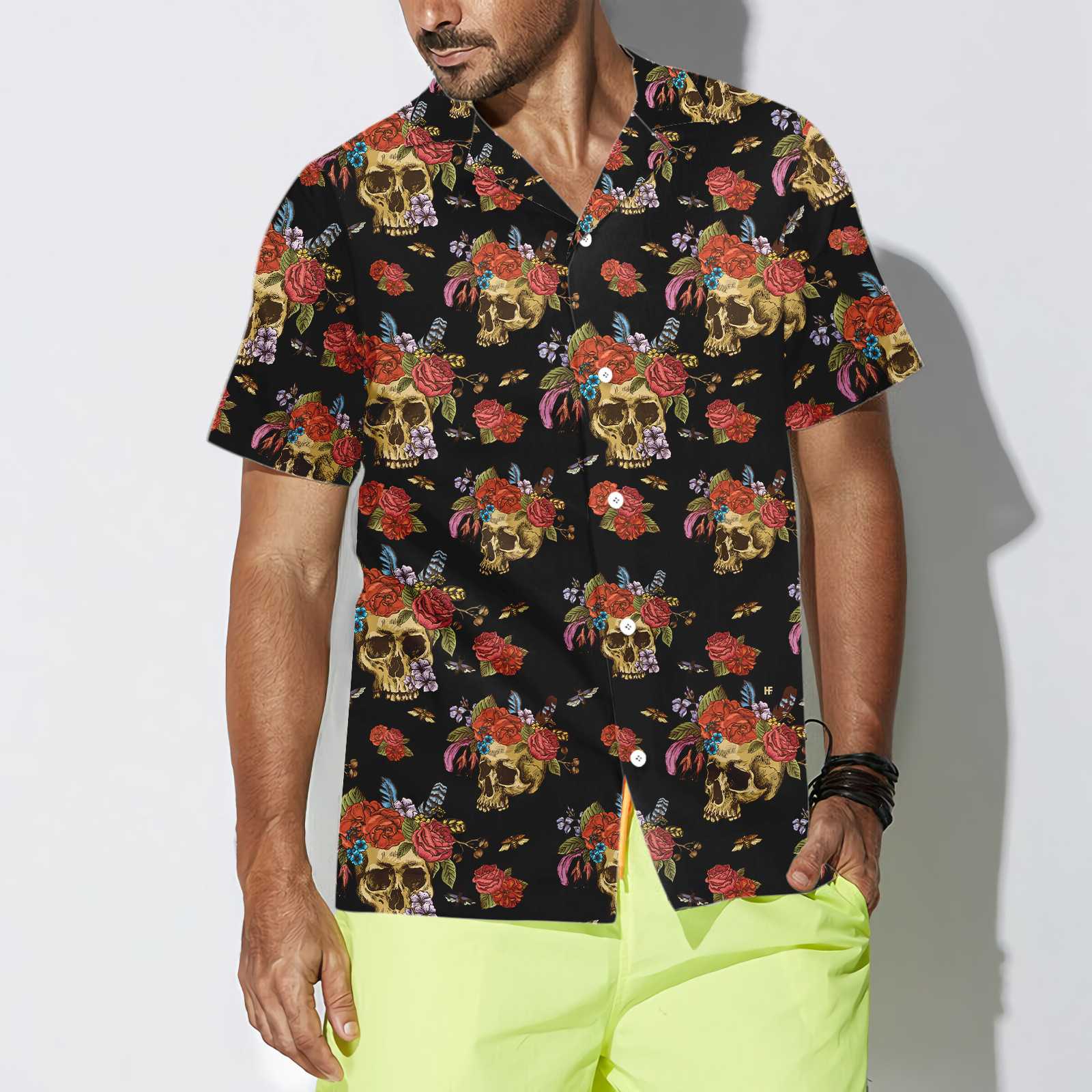 Skulls & Flowers Day Of The Dead Hawaiian Shirt, Vintage Skull And Red Roses Shirt, Day Of The Dead Gift