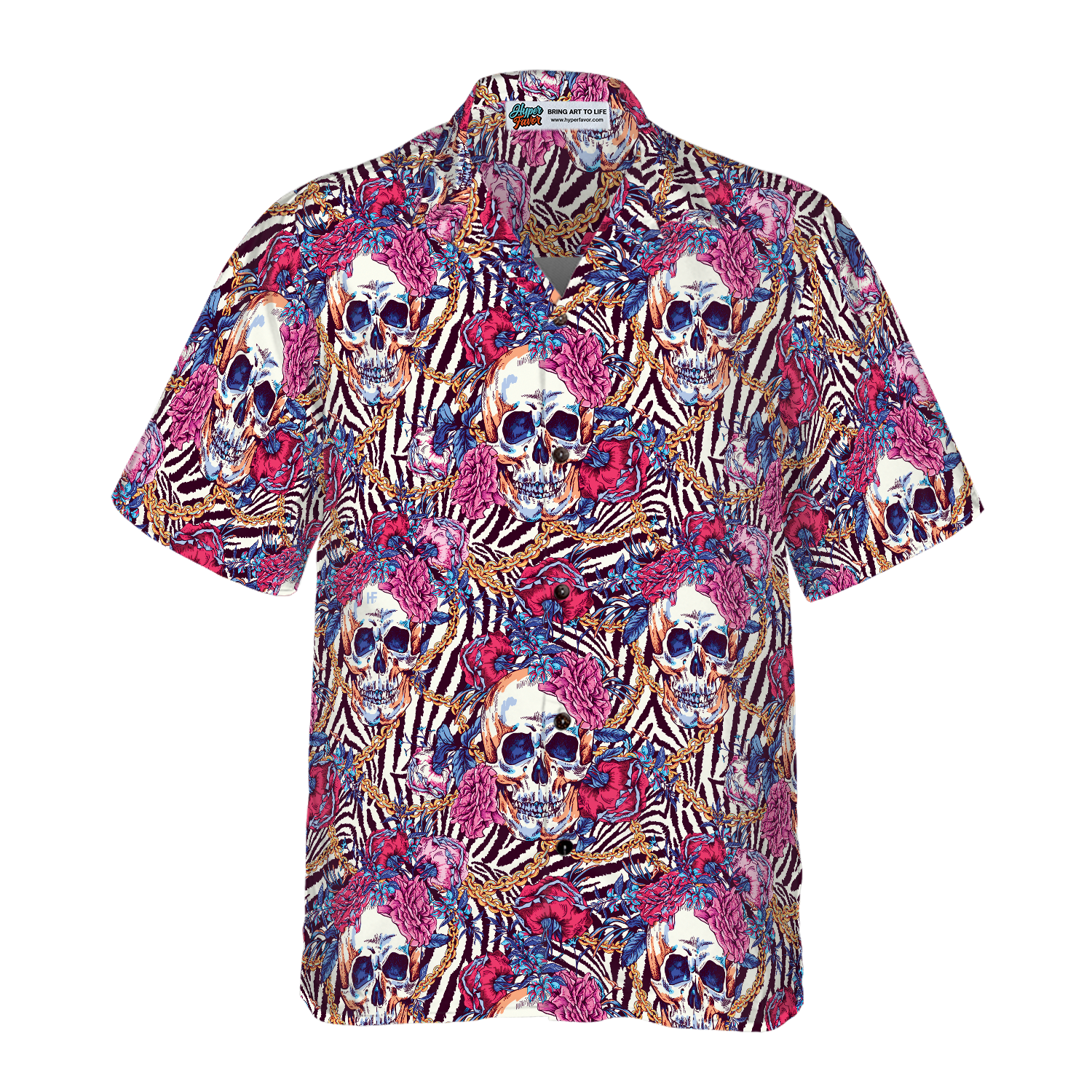 Skull With Roses On Zebra Background Hawaiian Shirt
