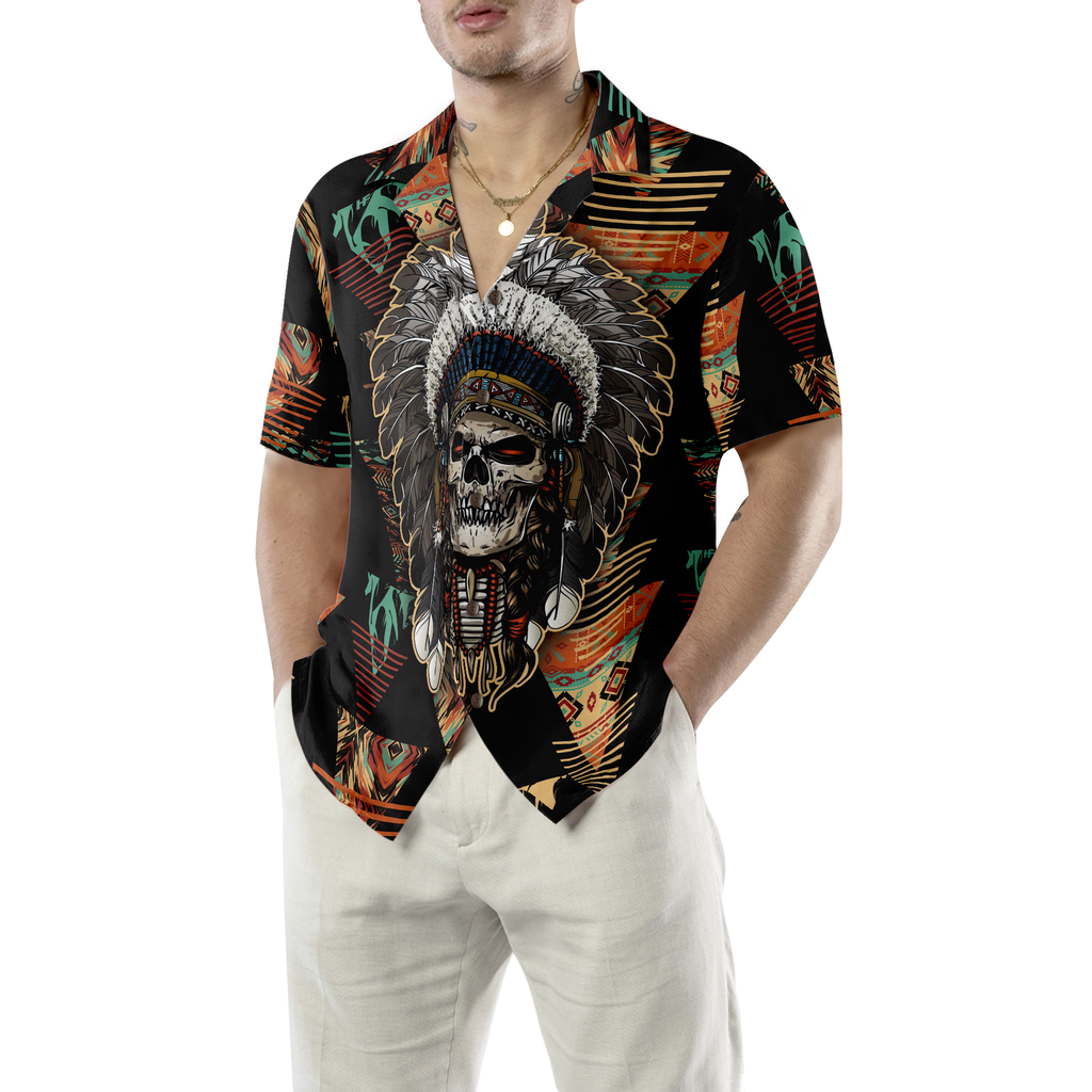 Indian Skull With Tribal Ethnic Pattern Hawaiian Shirt